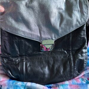 Bolzano Metallic Silver and Black Leather Messenger Bag